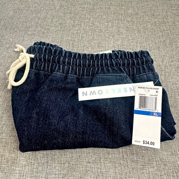 NEW! Tinseltown Booty Mini Shorts XL Fringe Blue Jean Drawstring Elastic waist - Picture 10 of 11